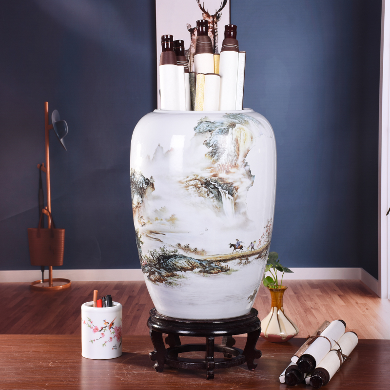 Jingdezhen ceramic painting and calligraphy barrel scroll cylinder calligraphy and painting storage tube floor umbrella barrel study large vase flower arrangement