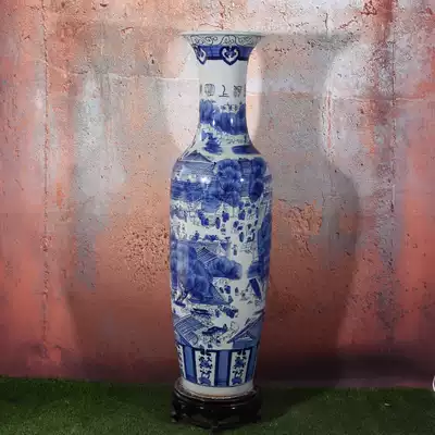Jingdezhen Floor-to-ceiling large vase Antique Qingming Shanghe Figure blue and white porcelain bottle Hotel living room pottery Housewarming gift