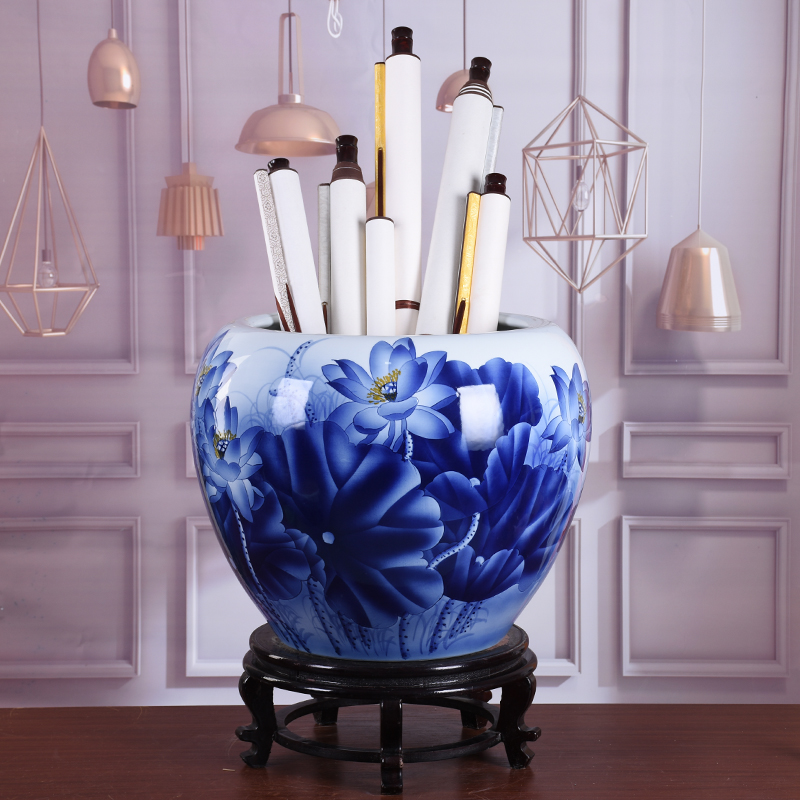 Jingdezhen Ceramic Hand-painted Calligraphy And Painting Barrel Scroll Cylinder Character Painting Containing Silo Floor Home Living Room Book Room Decoration Hem