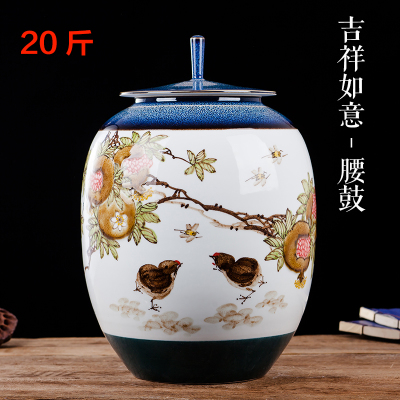 Jingdezhen hand-painted ceramic rice tank 30 catties with lid wine tank rice barrel storage tank kitchen household moisture-proof and insect-proof flour