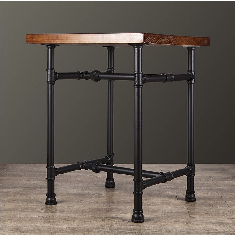 American Retro Iron Art Solid Wood Cafe Table Milk Tea Shop Square Table Negotiation Round Water Pipe Table Casual Solid Wood Table 