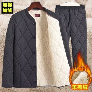 Middle-aged and elderly men's winter thickened cotton coat suit