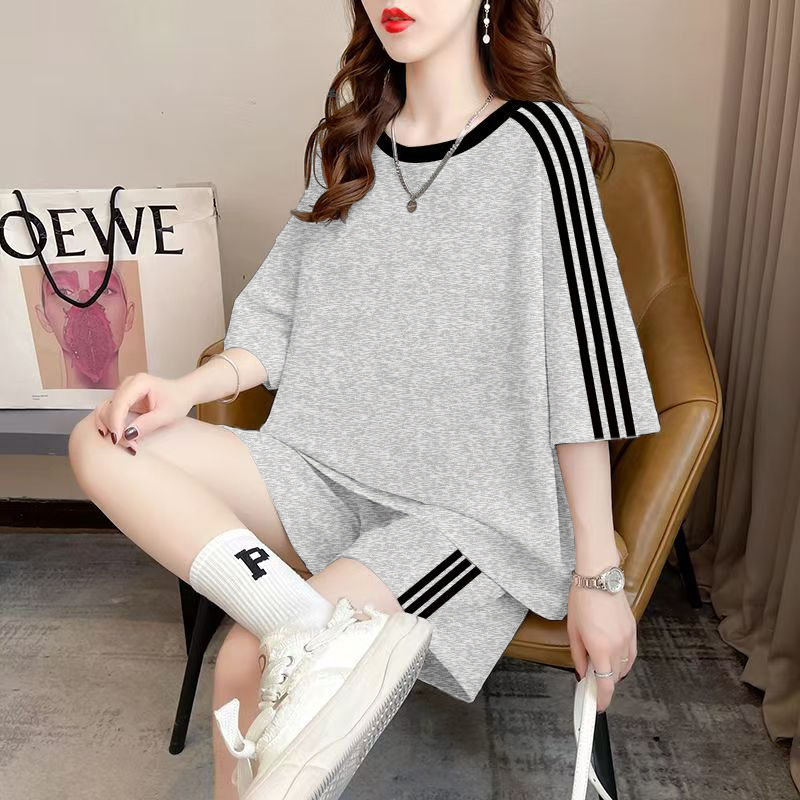 Internet Celebrity Style Pajamas for Women, Summer Pure Cotton Short-Sleeved Shorts, Thin Large Size, Simple Casual Home Wear Set That Can Be Worn Outside