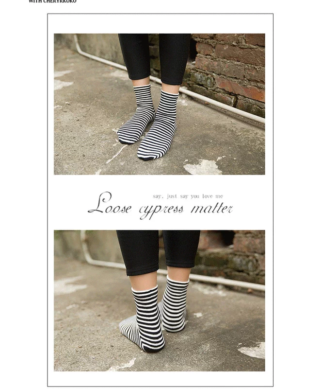 Vớ nữ sọc cotton mùa thu mẫu nữ trong vớ ống Phiên bản Hàn Quốc của tất nữ dễ thương mùa thu và mùa đông vớ hoang dã vớ dài vớ nữ tất 