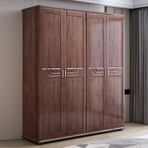 New Chinese walnut wood wardrobe modern simple light luxury small apartment bedroom storage four door big wardrobe