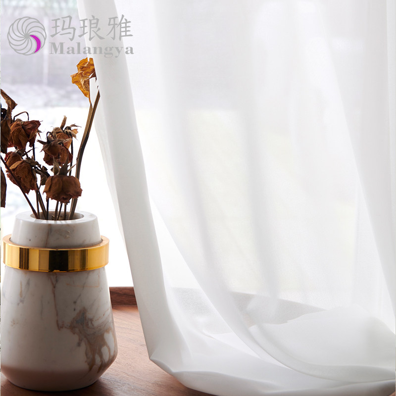 South Korean style thickening silk snow spinning white yarn 2022 new curtains Nordic minimal yarn bedroom balcony covering