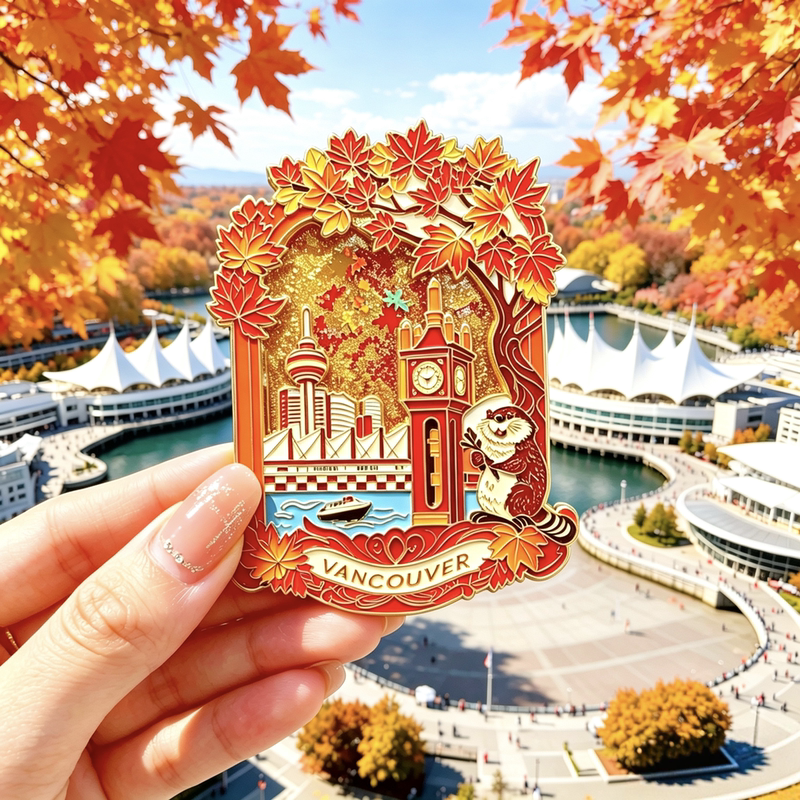 Authentic Vancouver Maple Leaf Metal Quicksand Refrigerator Magnet Five Sails Square Steam Clock Souvenir Gift Authentic Vancouver Maple Leaf Metal Quicksand Refrigerator Magnet Five Sails Square Steam Clock Souvenir Gift