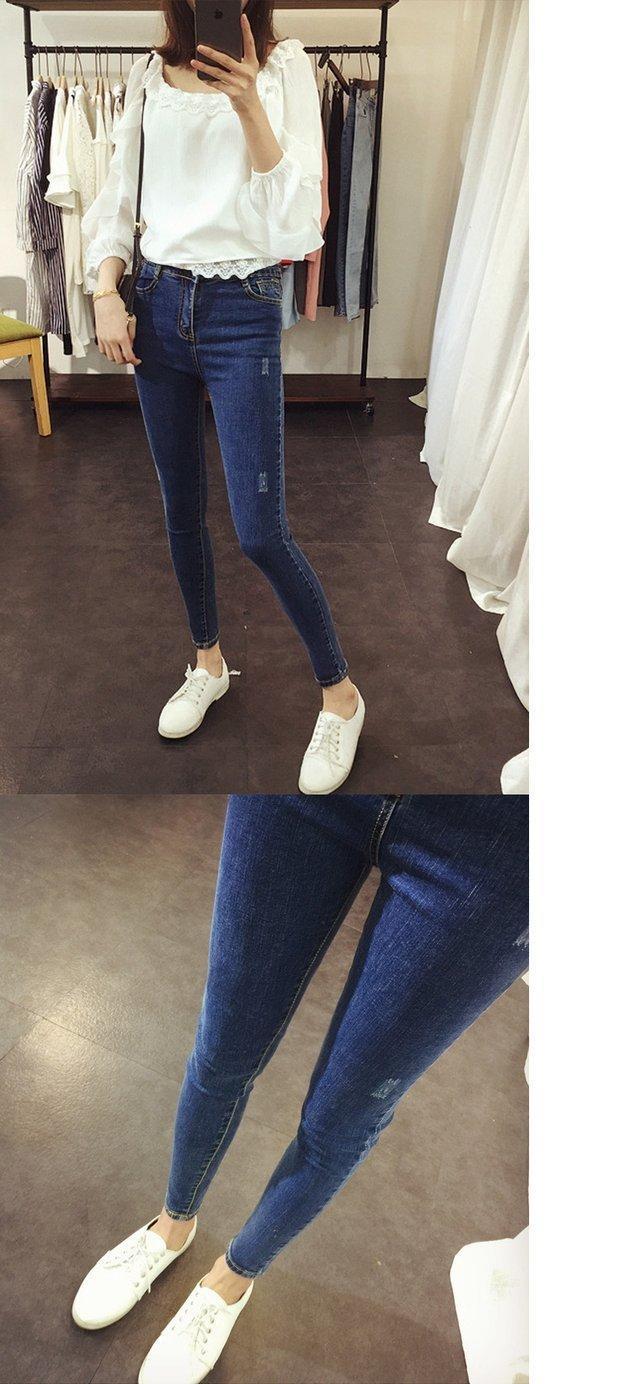 Hàn Quốc ulzzang mới lỗ chín điểm quần jean nữ sinh viên phong cách Harajuku quần skinny mỏng quần bò nữ đẹp