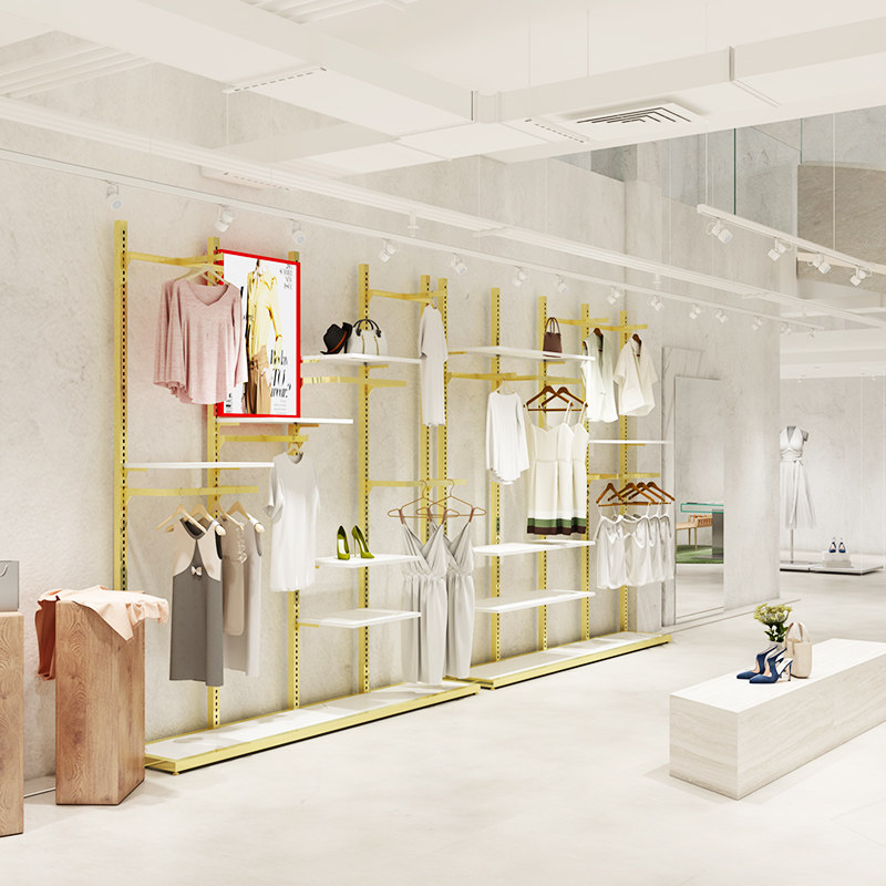 Golden Women's Clothing Store Stainless Steel Show Frame landed in Nordic Men's Shop Shelf
