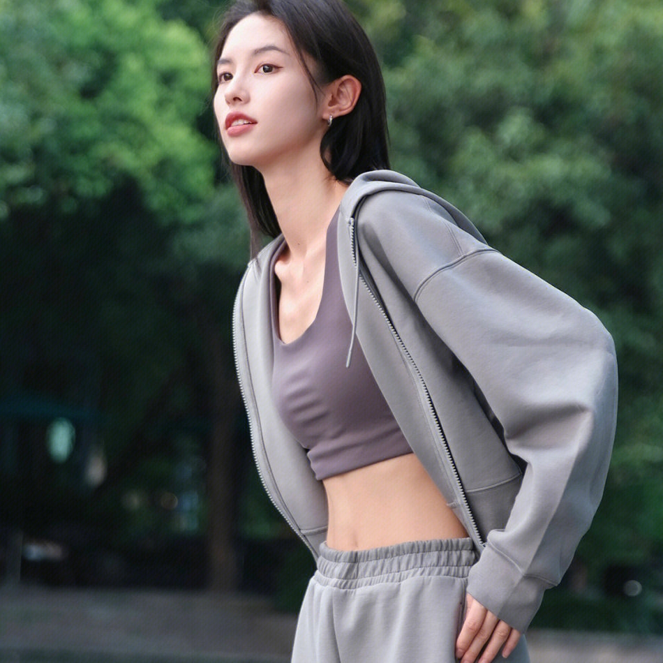 高腰运动卫衣快干休闲拉链连帽外套
