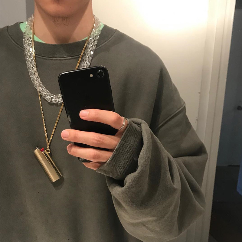 Kanyekanye same style Season 6 large earth color washed and made old fleece high street hatless loose round neck thick cotton T men