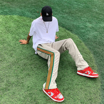 Japanese trend Needles joint butterfly embroidery casual trousers striped webbing straight pants sports men and women FOG