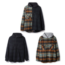 Representative flannel plaid shirt INS tide brand high street couple stitching hooded jacket jacket men and women