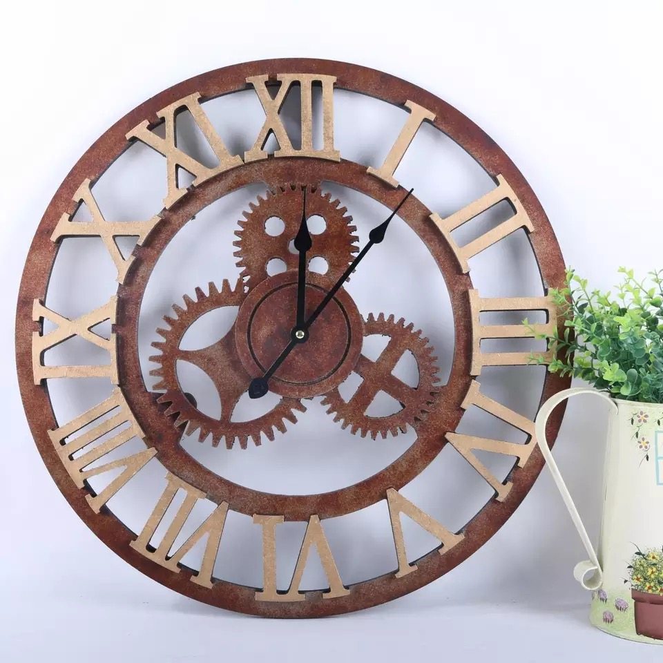 Retro Loft Industrial Wind Gear Watch & Watch Creative Home Wall Hanging Bell Soft Adornment Cafe Personality Clock