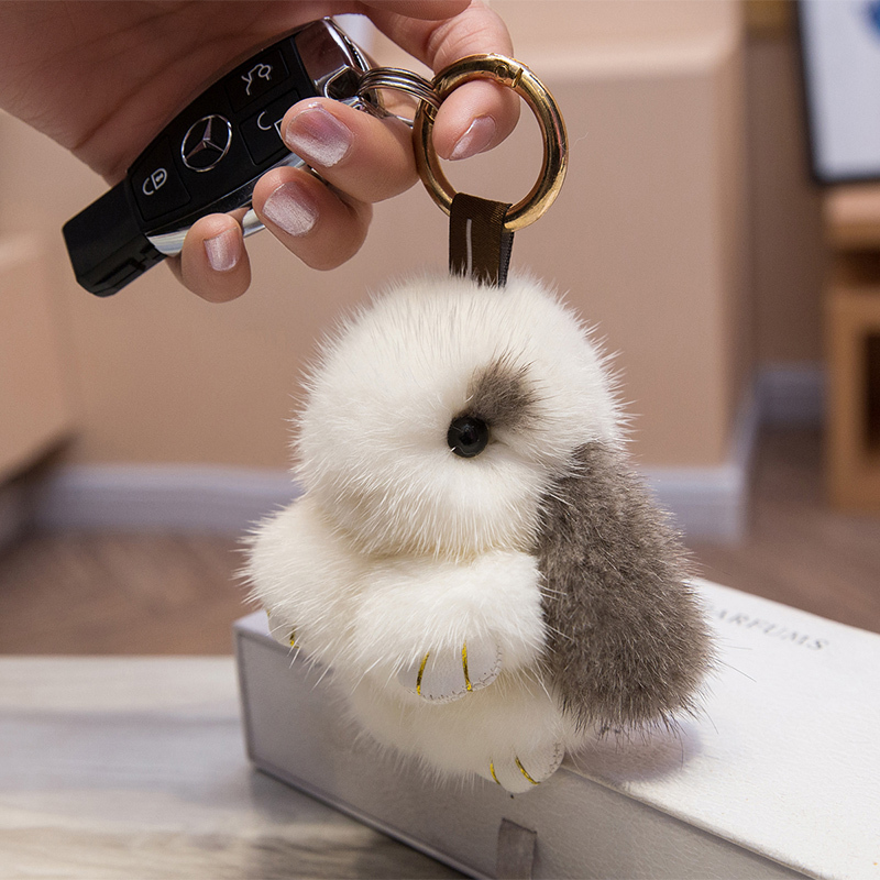 Car Key Pendant for Women, Cute Mink Rabbit, Internet Celebrity Style, Plush Doll, Creative Car Keychain