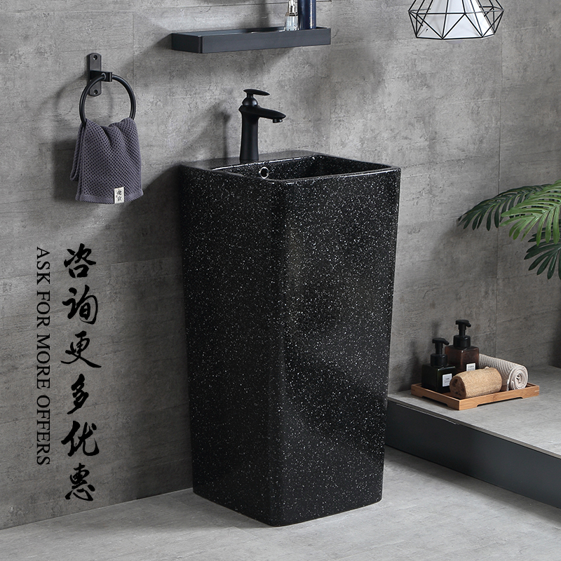 Obsidian column basin square wash basin floor to ceiling basin one-piece basin integrated basin balcony ceramic ceramic basin