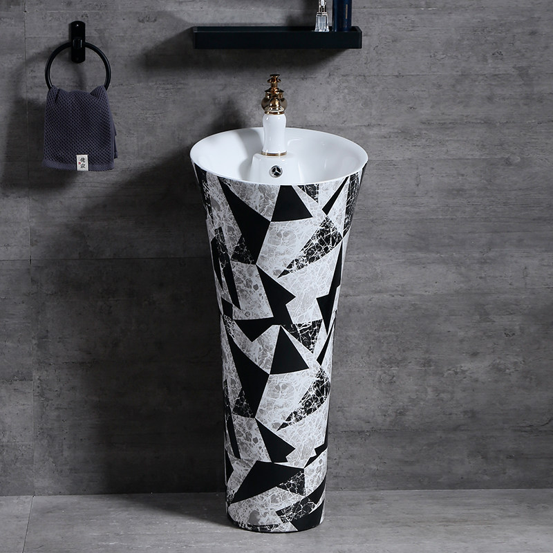 Sanskrit column basin field gold flower washbasin floor type washbasin integrated ceramic basin personality customized column basin