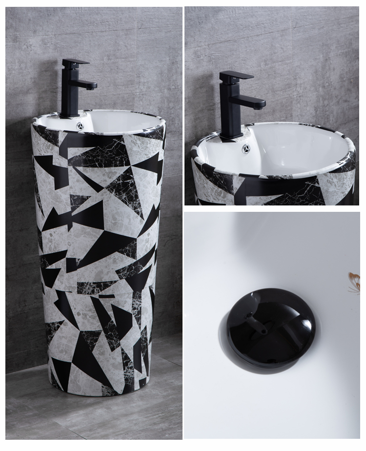 Black Yaoshi Vertical Wash Basin Reindeer Integrated Basin Nordic Washbasin Modern Column Basin ceramic Liver pelvic column basin