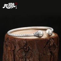 Jiule s990 sterling silver bracelet female solid handmade custom heart sutra opening solid retro garlic bracelet to send mother