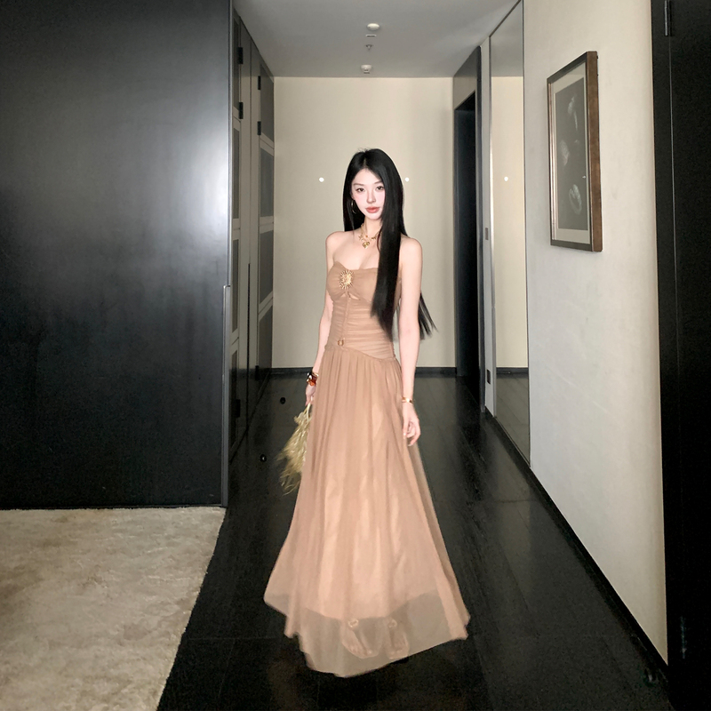 Jinli Jinli Stunning Slim-Fit Chiffon Strapless Dress for Women Summer 2026 New Style Elegant Vacation Style Long Dress Jinli Jinli Stunning Slim-Fit Chiffon Strapless Dress for Women Summer 2026 New Style Elegant Vacation Style Long Dress