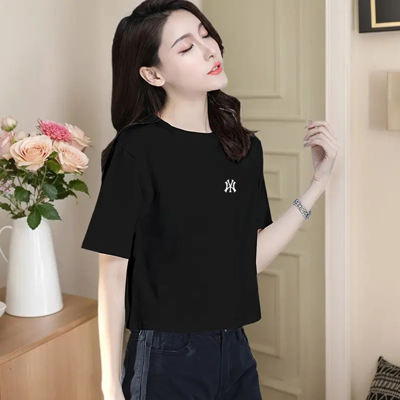 Brand Summer Short-Sleeved T-Shirt for Women 2026 New Style Loose Slimming Look Printed Cotton Round Neck Top for Small People