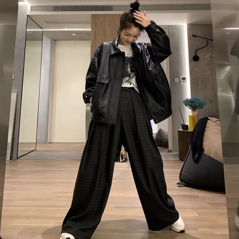 First-Layer Sheepskin Genuine Leather Jacket for Women, Korean Style, Loose Fit, Turn-Down Collar, Casual, Padded, Leather Jacket That Covers the Buttocks and Makes You Look Slimmer