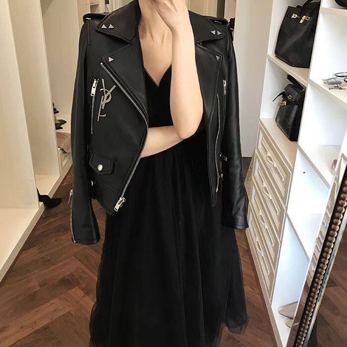 2021 Spring New Sheep Leather Leather Leather Clothing Woman Short sashimi Locomotive Jacket slim fit jacket Han version of the wave