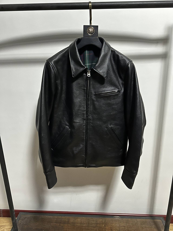 First-Layer Cowhide Slim-Fit Leather Jacket, Genuine Leather Coat with Lapel, Business Casual Jacket, High-End 1930 Spring Style