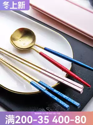 Shelley stainless steel spoon chopsticks set combination for student portable tableware three-piece travel spoon chopsticks storage box