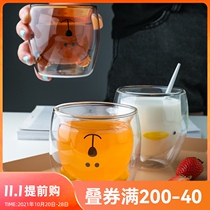 Sherry creative cute cartoon animal double insulation glass milk cup water cup milk tea cup cat claw juice cup