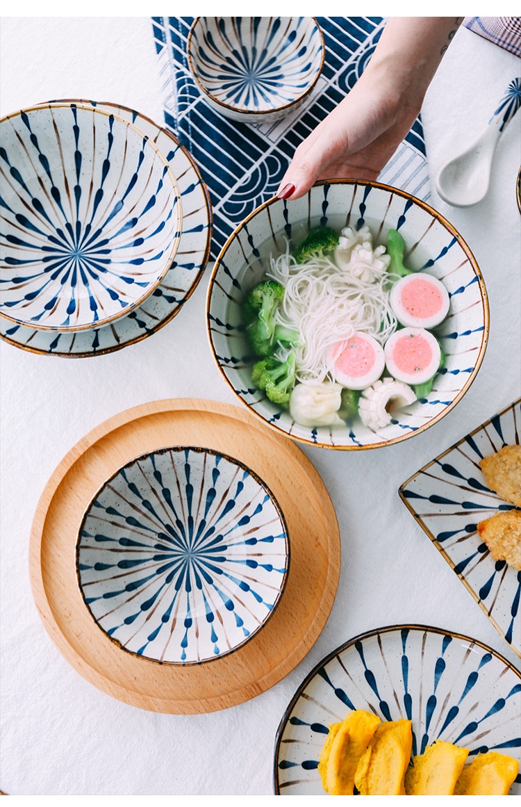 Suri Nhật Bản underglaze màu gốm sứ bộ đồ ăn gia đình bát cơm bát đĩa món ăn bát đĩa bát bát - Đồ ăn tối tô ăn cơm