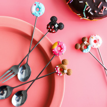 Sheri Cartoon Cute Donut Stainless Steel Fruit Fork Coffee Stir Spoon Ice Cream Sweet Pint Spoon