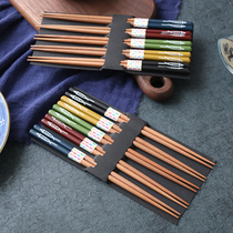 Sheli Japanese high-grade flower chestnut chopsticks Couple chopsticks Household solid wood chopsticks one person one chopstick 5 pairs of sets of mildew