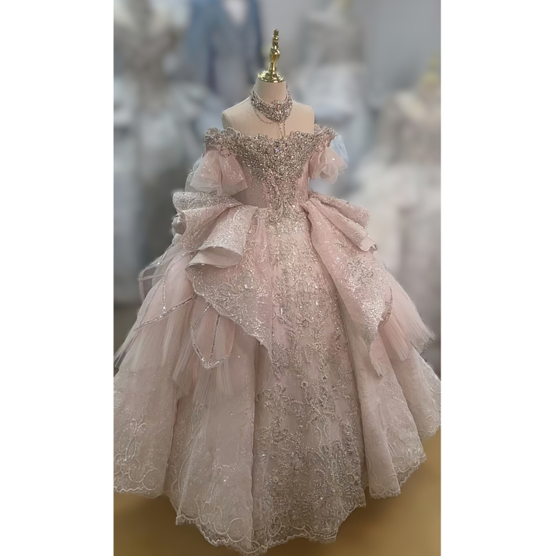 Pink Off-Shoulder Birthday Host Princess Dress 2026 New Model Stunning Gown Heavy-Duty Luxury Runway Performance Outfit