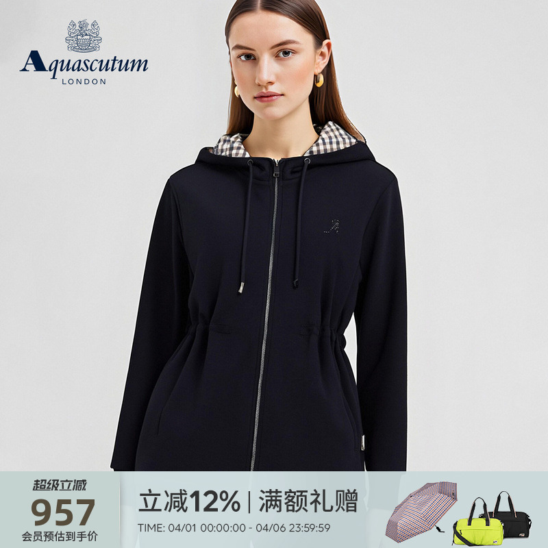 Aquascutum/Aquascutum's New Autumn and Winter Women's Fashion Simple Slim-Fit Cardigan Hooded Sweatshirt with a Stylish Look