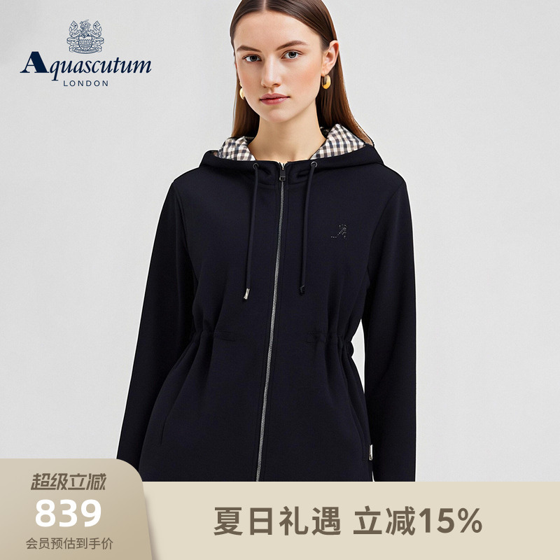 Aquascutum/Aquascutum's New Autumn and Winter Women's Fashion Simple Slim-Fit Cardigan Hooded Sweatshirt with a Stylish Look Aquascutum/Aquascutum's New Autumn and Winter Women's Fashion Simple Slim-Fit Cardigan Hooded Sweatshirt with a Stylish Look