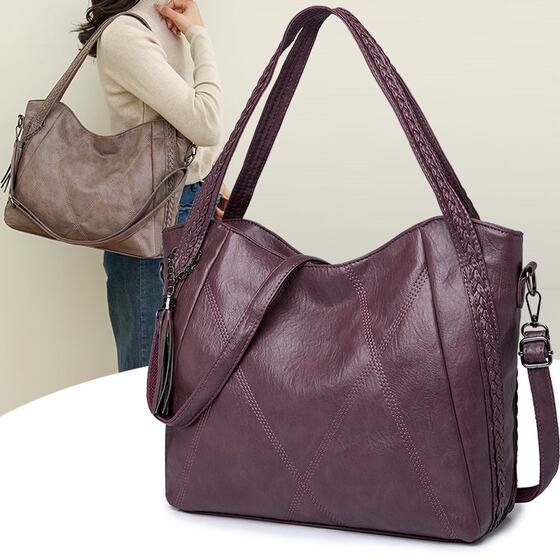 Retro Large-Capacity Commuter Pu Soft Leather Women's 20234 New Niche Casual Versatile Tote Bag Crossbody Shoulder Bag