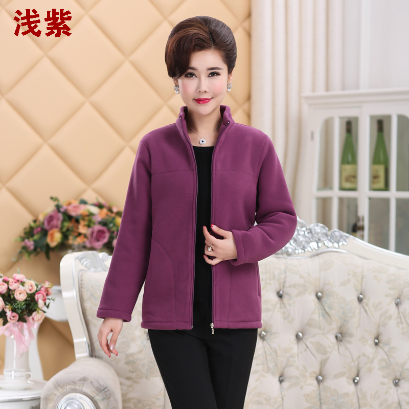 Áo len trung niên dài tay áo khoác lông cừu lạc đà nữ mùa thu và mùa đông thể thao ngoài trời mẹ tải áo lông cừu trung niên áo nữ trung niên