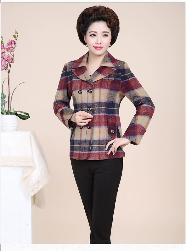 Áo khoác trung niên mùa xuân và mùa thu Áo sơ mi nữ trung niên 40-50-60 tuổi Quần áo áo len kẻ sọc đầm dạ hội trung niên cho người mập