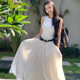 ຮູບແບບດຽວກັນຂອງ Yi Mengling ສີຂາວ draped ພາຍໃນ knitted splicing vest sleeveless dress ຂອງແມ່ຍິງ skirt ຍາວພື້ນເຮືອນ
