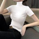 Весенняя футболка, высокий воротник, в обтяжку, в западном стиле