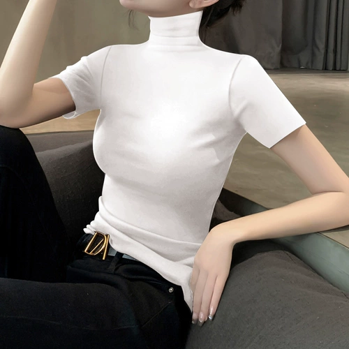 Весенняя футболка, высокий воротник, в обтяжку, в западном стиле