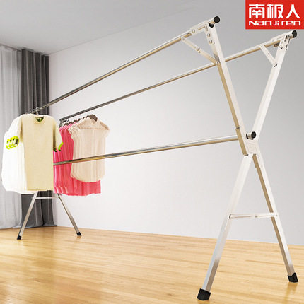 Drying rack floor-to-ceiling folding indoor balcony sunburner artifact stainless steel ground double pole free installation rail