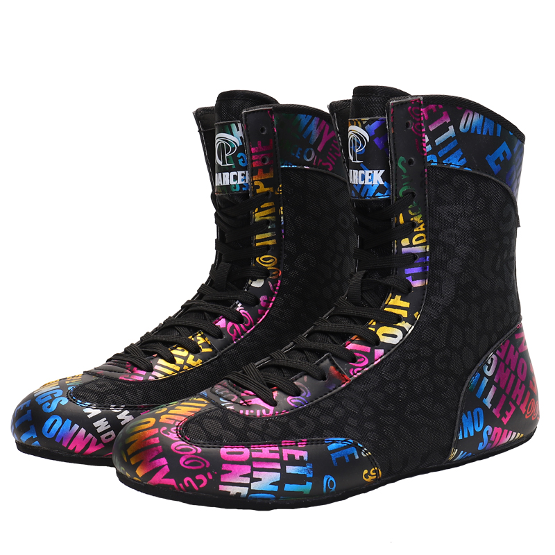 Boxing Shoes Men High Cylinder Loose Beating Shoes Boxing Boots Professional Wrestling Shoes Fitness Training Shoes Body School Team Competition Deep Crouch Shoes