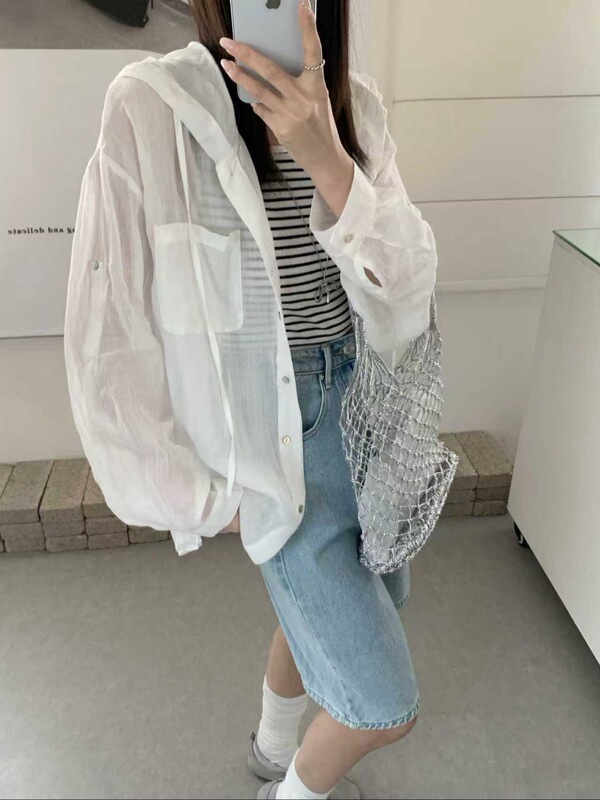 Jf High-Quality Summer Ramie Fashionable Versatile Slimming High-End Stylish Hooded Shirt Women's Top Sun Protection Jacket