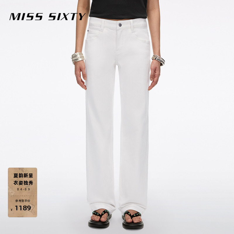 Miss Sixty2026 New Summer White Jeans for Women, Low-Waisted, Slimming, Straight-Leg Long Pants for Work Clothing