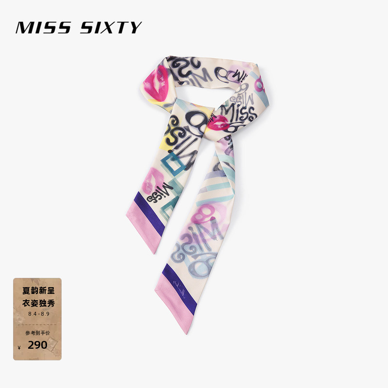 Miss Sixty2026 New Summer Style Silk Scarf for Women with Logo Print Long Strip-Shaped Tie Bag Ribbon Mulberry Silk