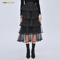 Miss Sixty High waist A-line wave dot long dress Cake dress Mesh skirt Female