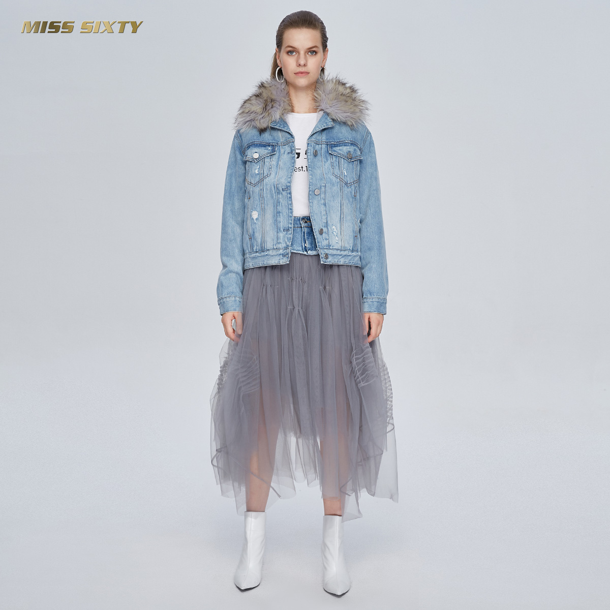 Miss Sixty Xanh lông bọc thép Gut Edilene Denim gái