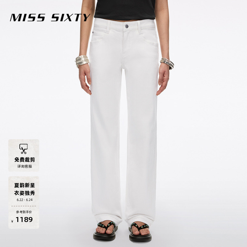 Miss Sixty2026 New Summer White Jeans for Women, Low-Waisted, Slimming, Straight-Leg Long Pants for Work Clothing Miss Sixty2026 New Summer White Jeans for Women, Low-Waisted, Slimming, Straight-Leg Long Pants for Work Clothing